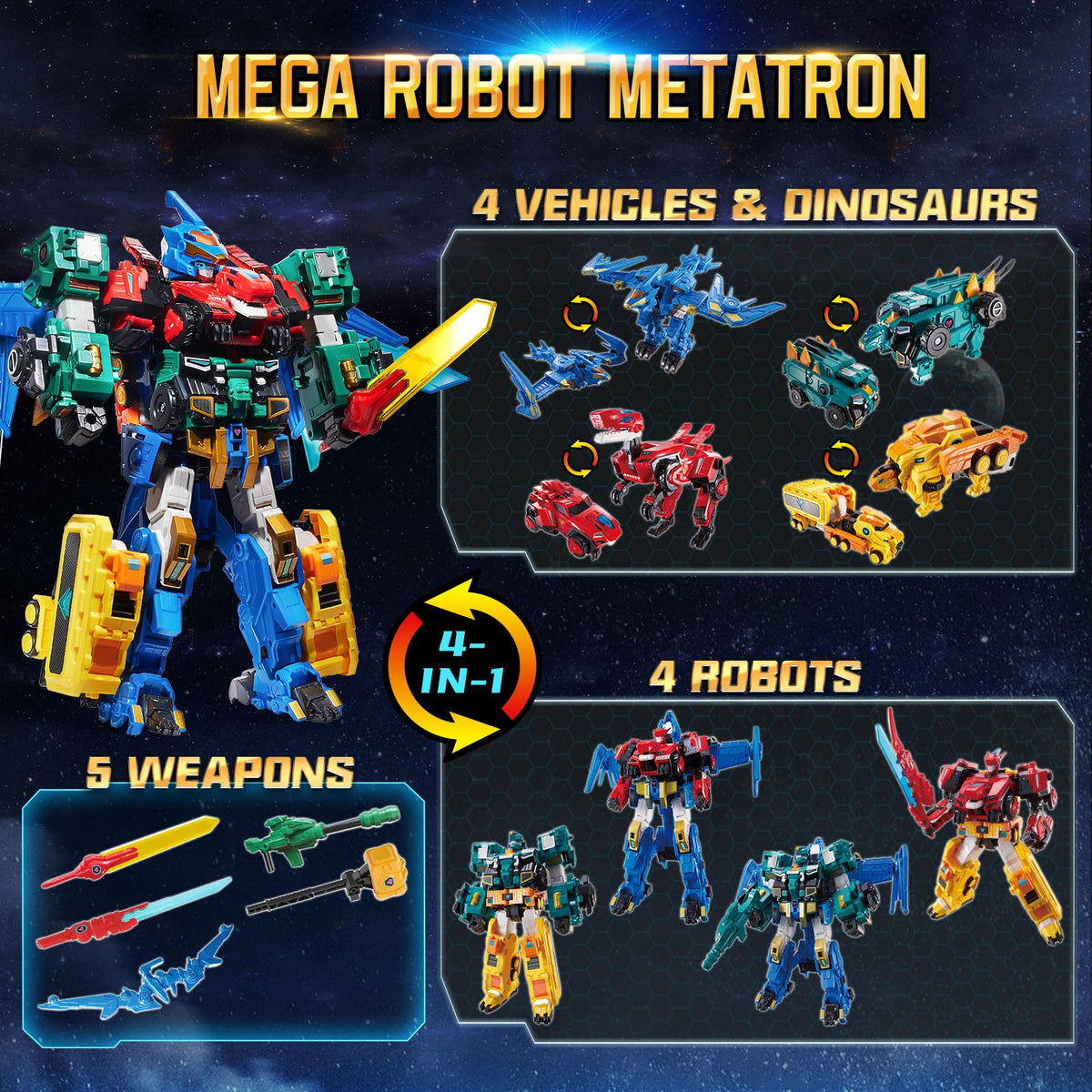 Quantum Heroes Dinoster Metatron transforming robot in action pose.