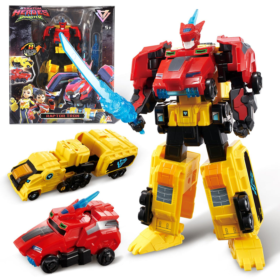 Quantum Heroes Dinoster Raptor Tron front view highlights a sturdy, kid-friendly design.