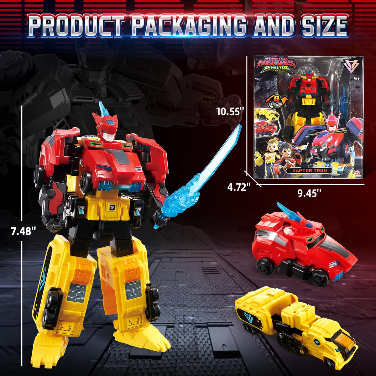 Quantum Heroes Dinoster Raptor Tron robot mode invites agile, precise character play.
