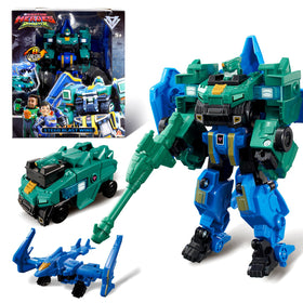 Quantum Heroes Dinoster Stego Blast Wing robot in action, showcasing two modes for dynamic play