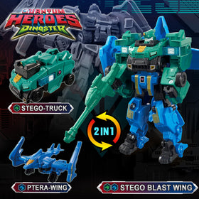 Quantum Heroes Dinoster Stego Blast Wing transforming set ready for vehicle to robot switch