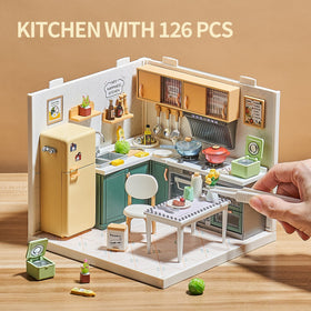 Qudify miniature kitchen dollhouse cabinets for organized display and storage