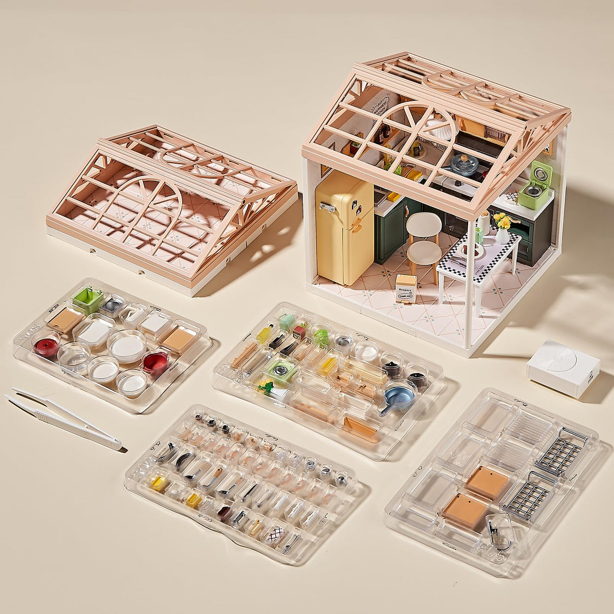 Qudify miniature kitchen dollhouse modular base enables expanding layouts