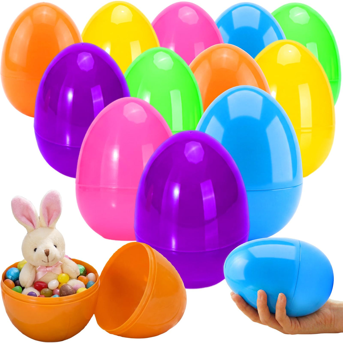 Qudoustar jumbo orange fillable egg, ideal for Easter egg hunts.