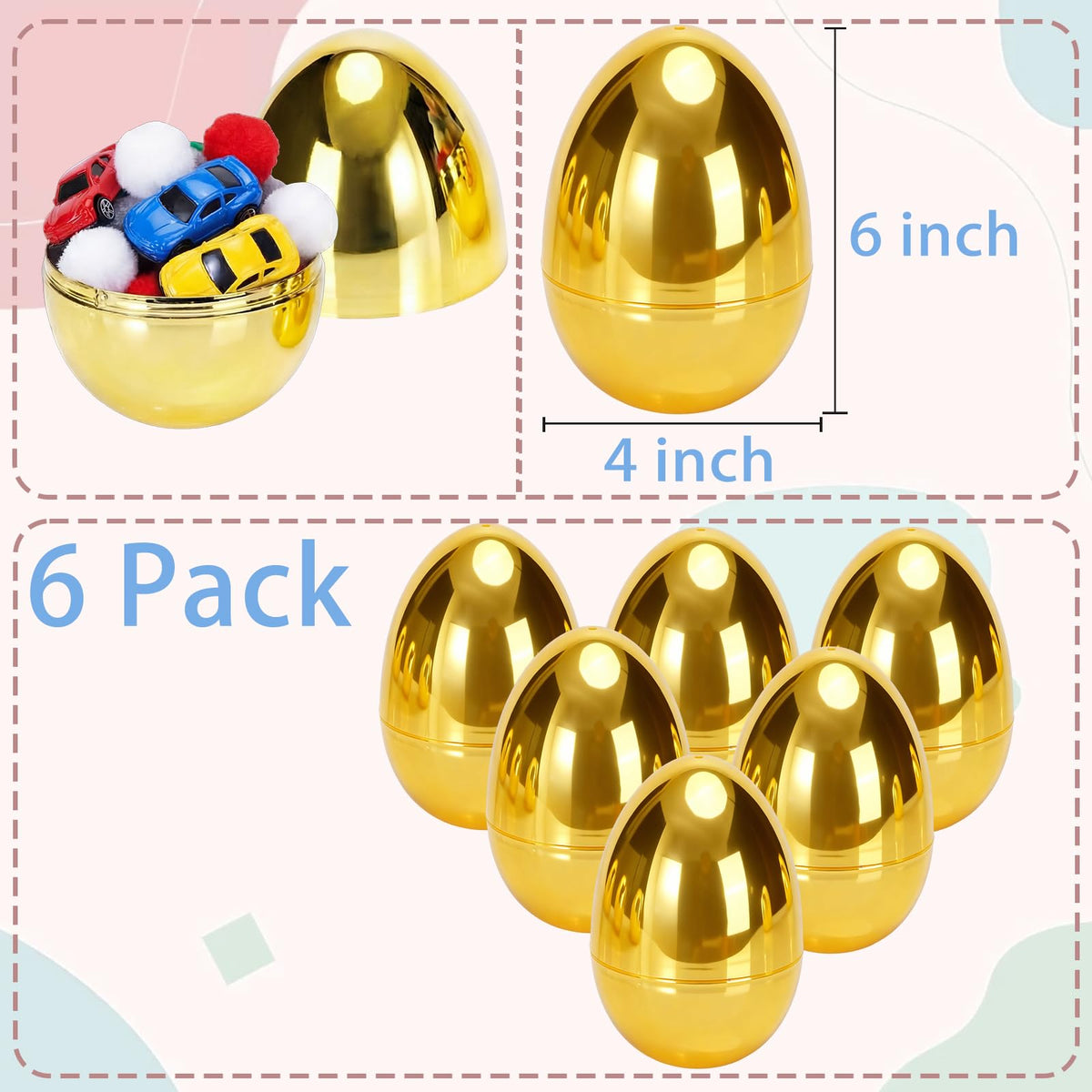 Qudoustar fillable Easter egg gold 6in, ideal for surprises and gifts.