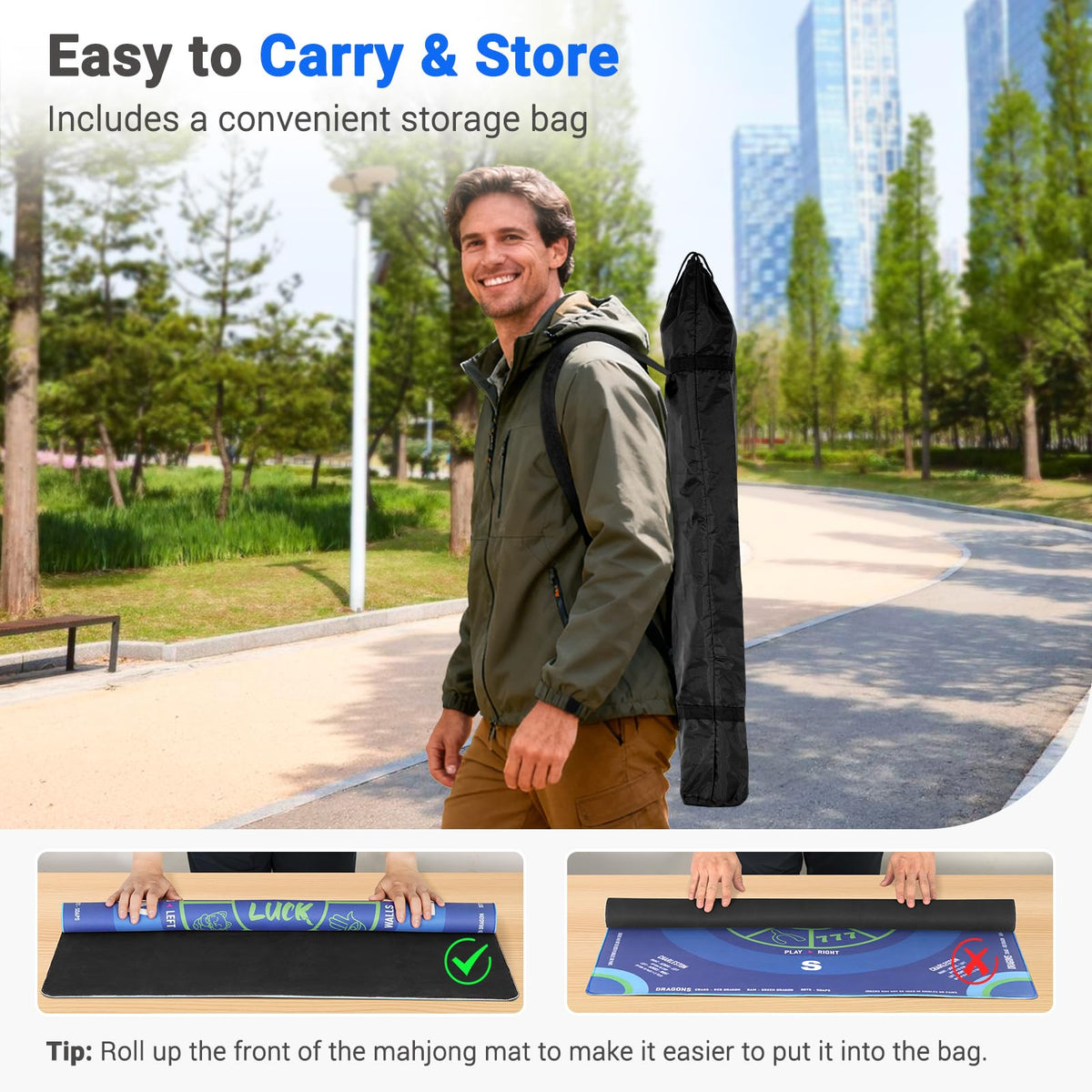 QUEENLINK mat rolls up easily for travel and storage.