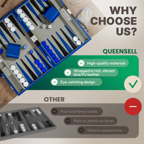Queensell Backgammon set includes 32 playing pieces for full two-player play.