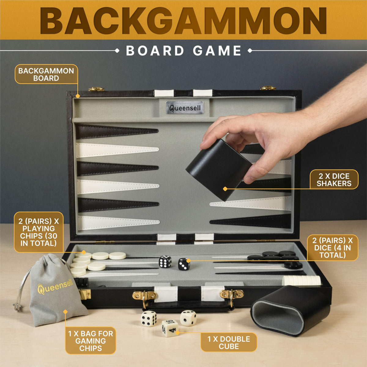Queensell backgammon checkers measuring one inch for balanced gameplay
