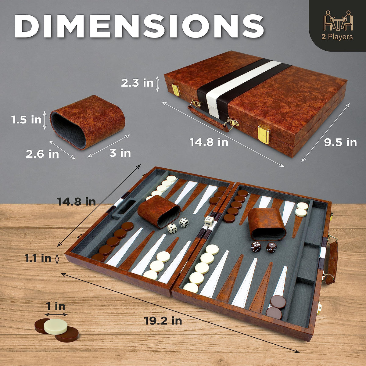 Queensell backgammon dice cup – included – keeps gameplay organized.
