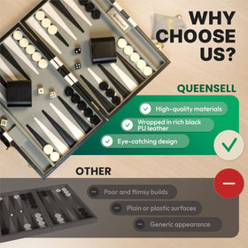 Queensell backgammon soft felt surface for smooth, quiet moves
