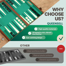 Queensell travel-fold backgammon set ready for vacations and gatherings