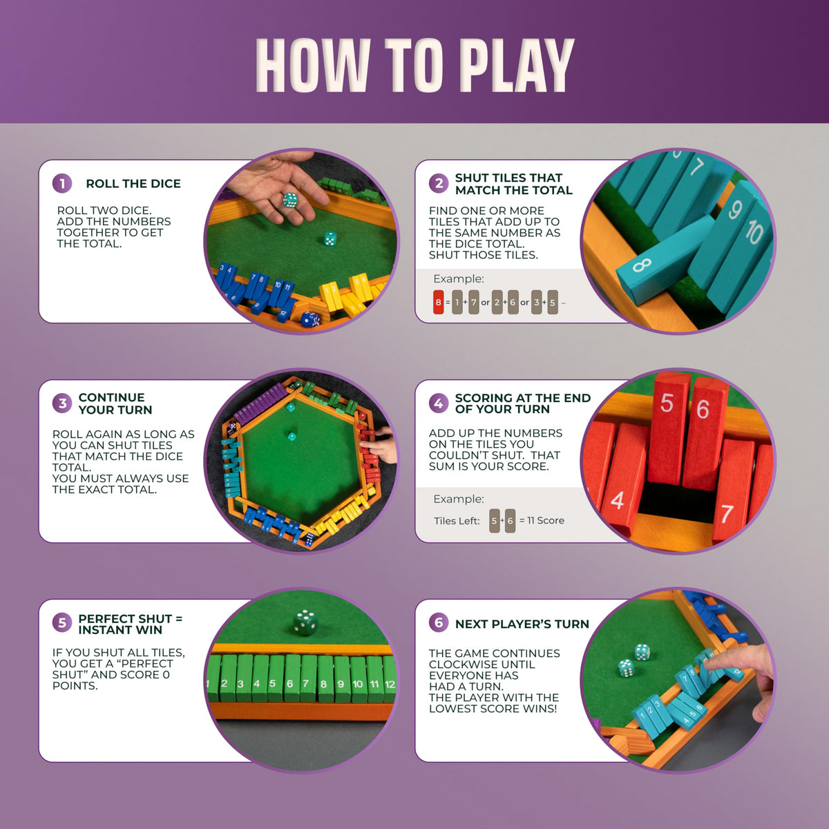 Queensell Color Shut The Box comes with fabric pouch and instruction booklet.