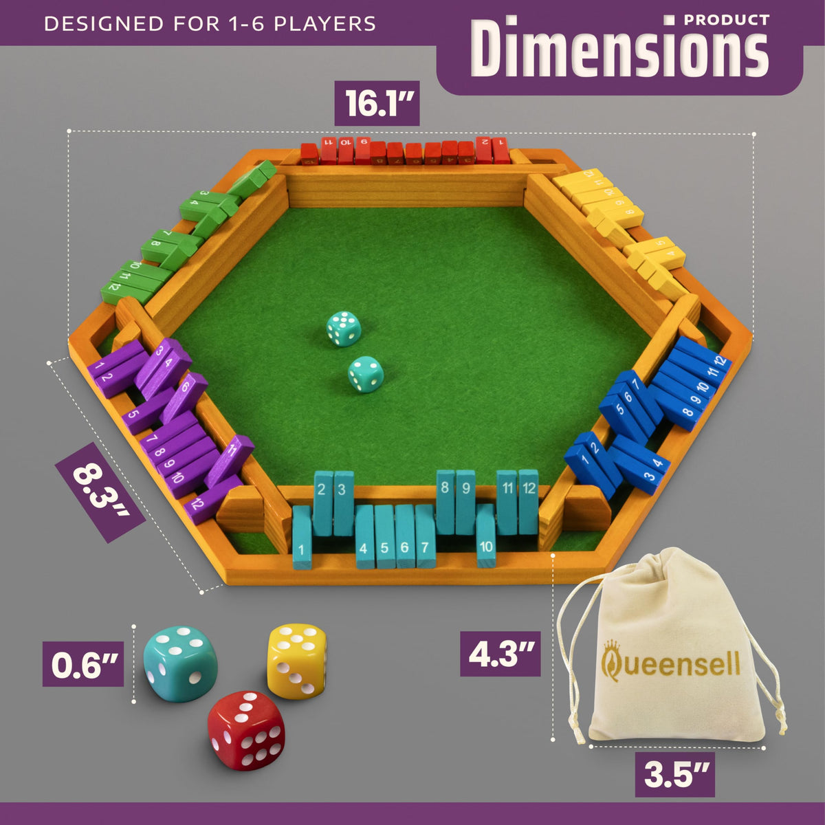 Queensell Color Shut The Box score pad included for keeping track.