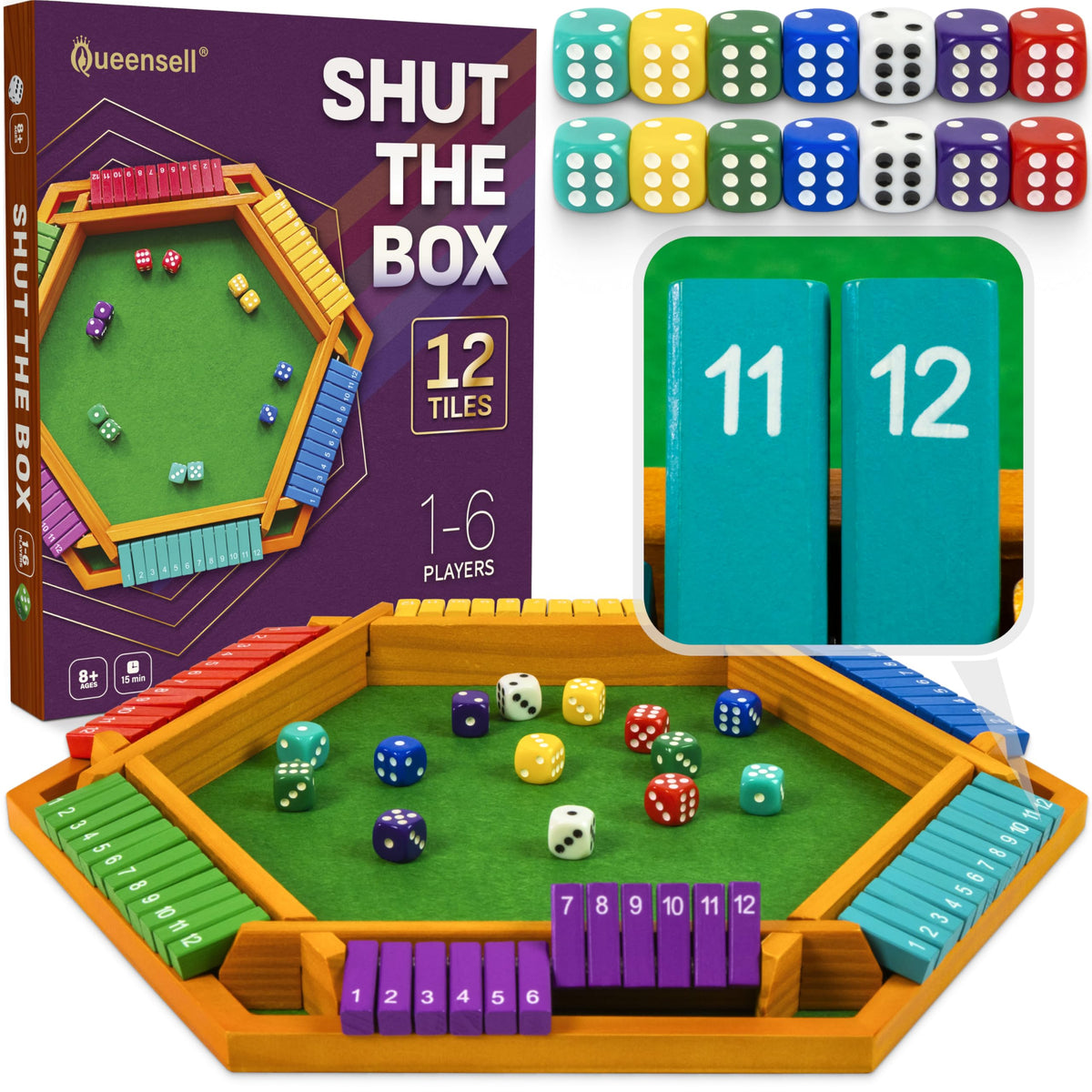 Queensell Color Shut The Box on a 16-inch wooden board for family game night.
