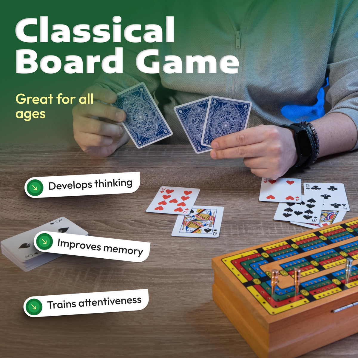 Queensell cribbage natural wood finish adds warmth to any space
