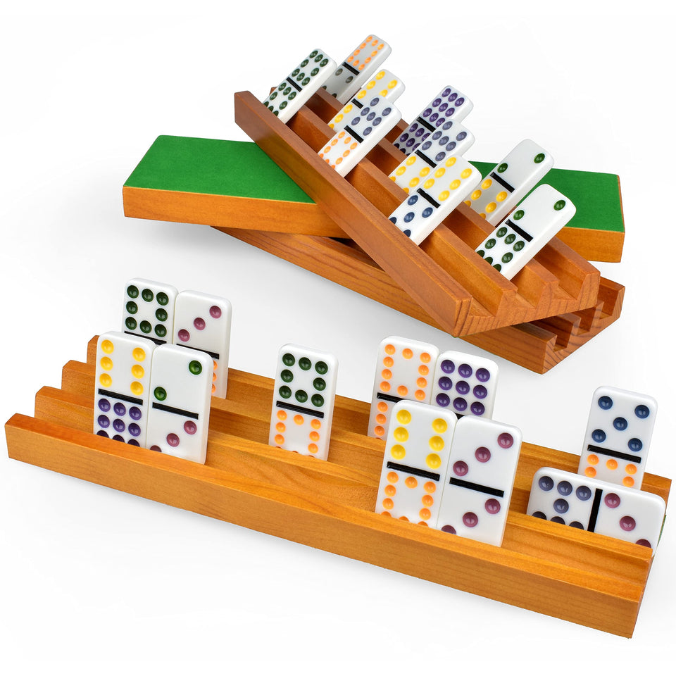Queensell domino holders 4-pack wooden keep dominoes organized during family game night.