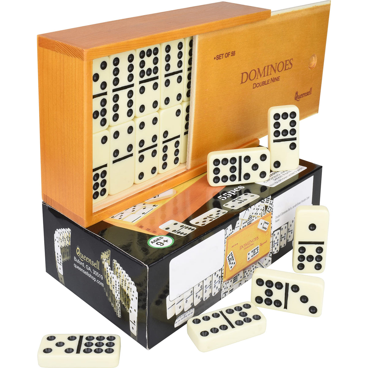 Queensell Dominos Double 9 setup supports multiplayer fun for families.