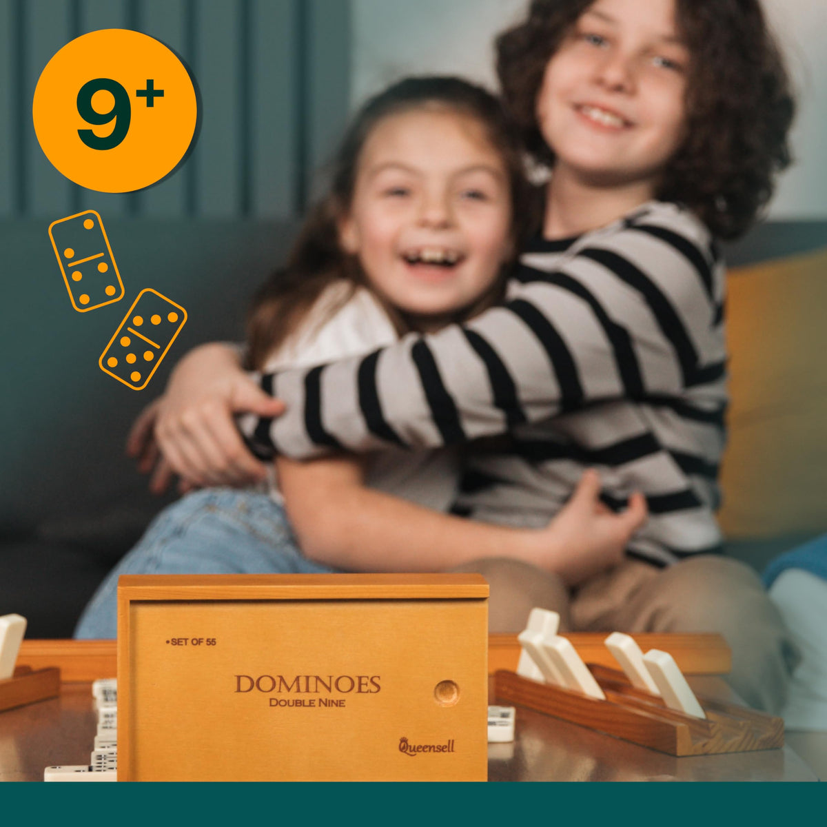 Queensell Dominos Double 9 wooden case keeps tiles organized.