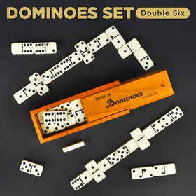 Queensell Dominos in a rich wooden case for neat storage.
