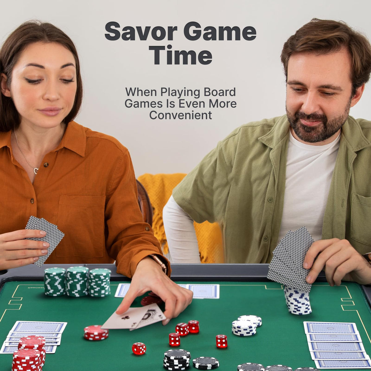 Queensell folding game table four chip trays speed up gameplay.