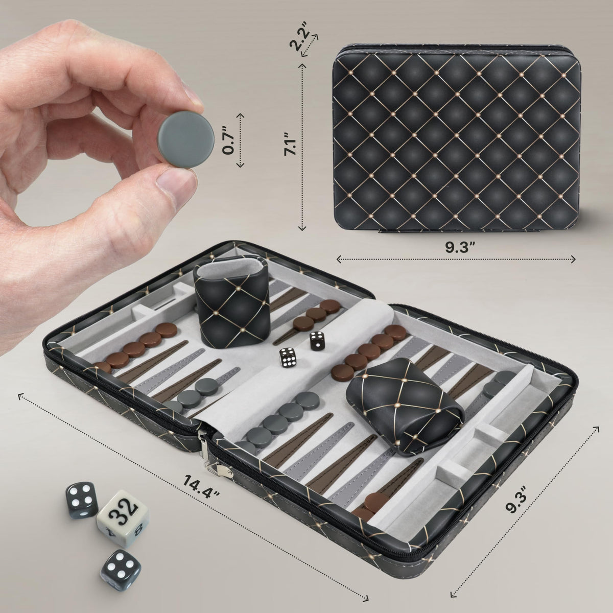 Queensell four dice travel-ready for quick setup anywhere.