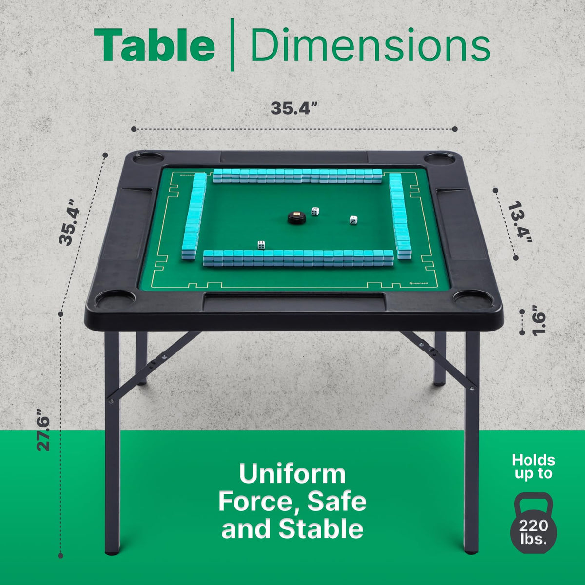 Queensell heavy-duty legs provide stable support during lively game nights.
