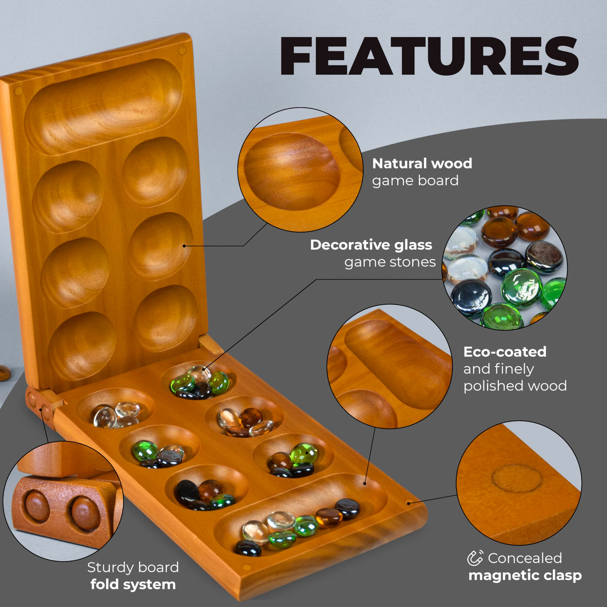 Queensell folding board closed for travel, compact and secure with magnetic lock
