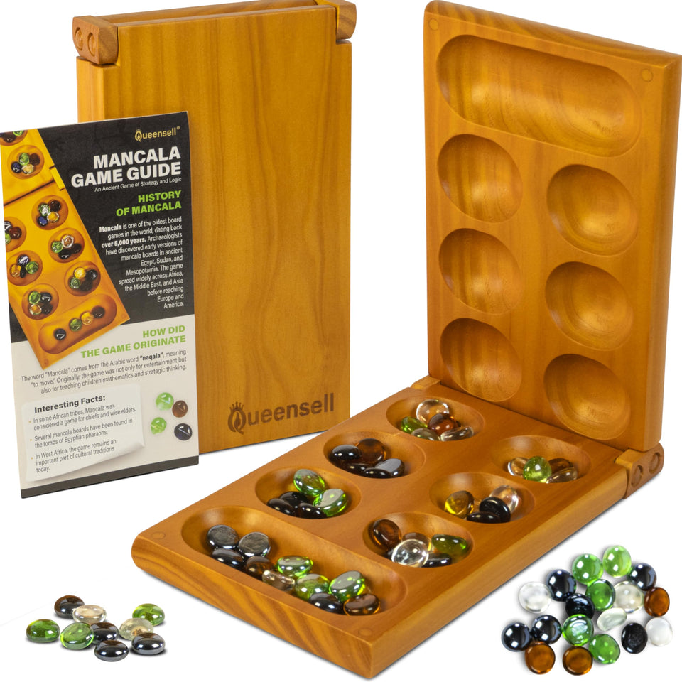 Queensell Mancala board folding open for family game night and shared strategy