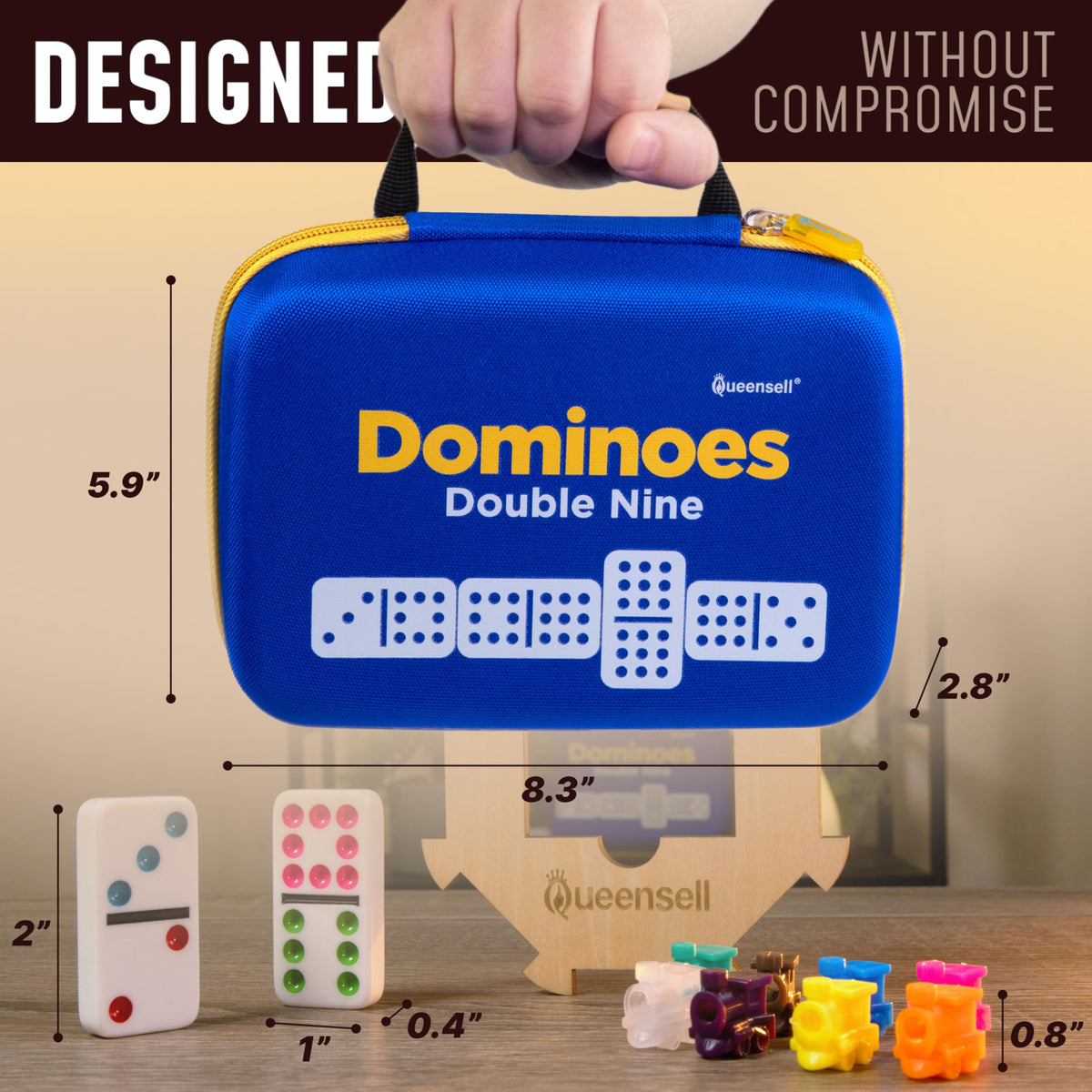 Closeup of Queensell melamine domino tiles with a smooth finish for durable use