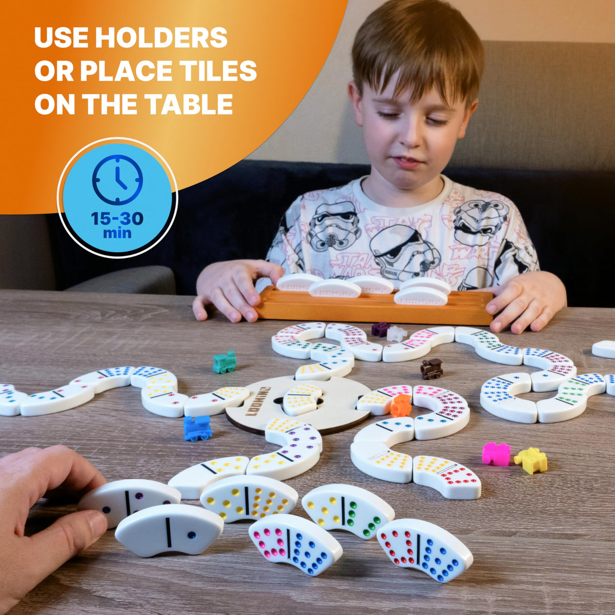 Queensell Loomino plastic trains included for easy setup and durable play.