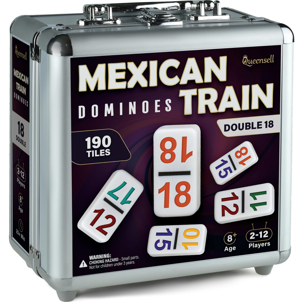 Queensell Mexican Train Dominoes Set with numbered tiles for family game night