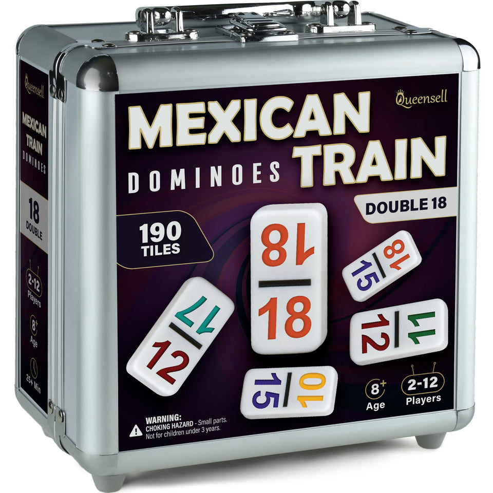 Queensell Mexican Train Dominoes Set with numbered tiles for family game night