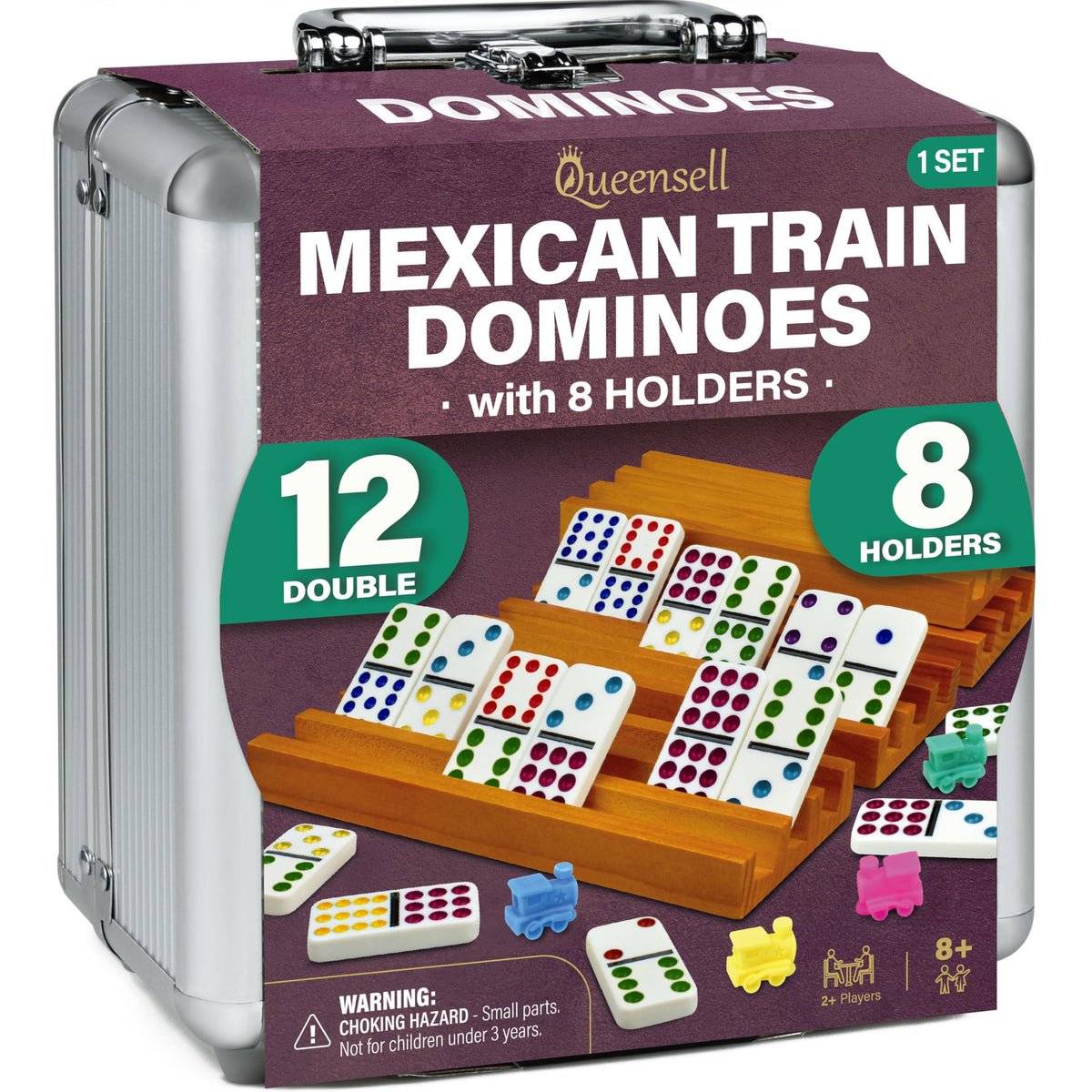 Queensell Mexican Train set with hub and holders for organized family gaming.
