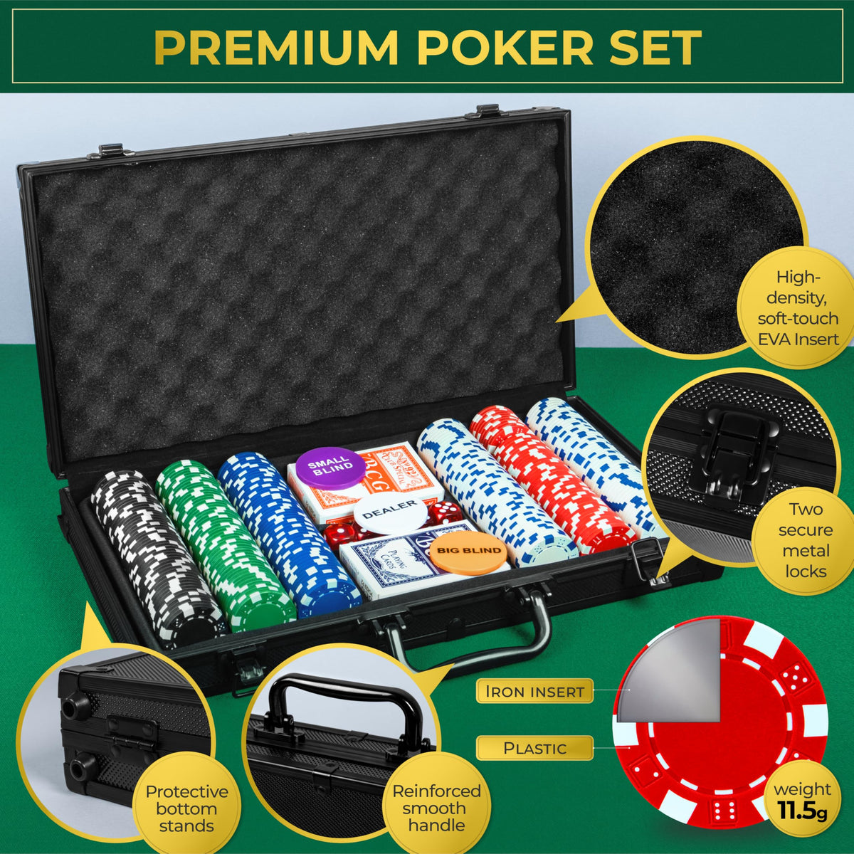 Queensell aluminum case protecting chips and accessories during transport