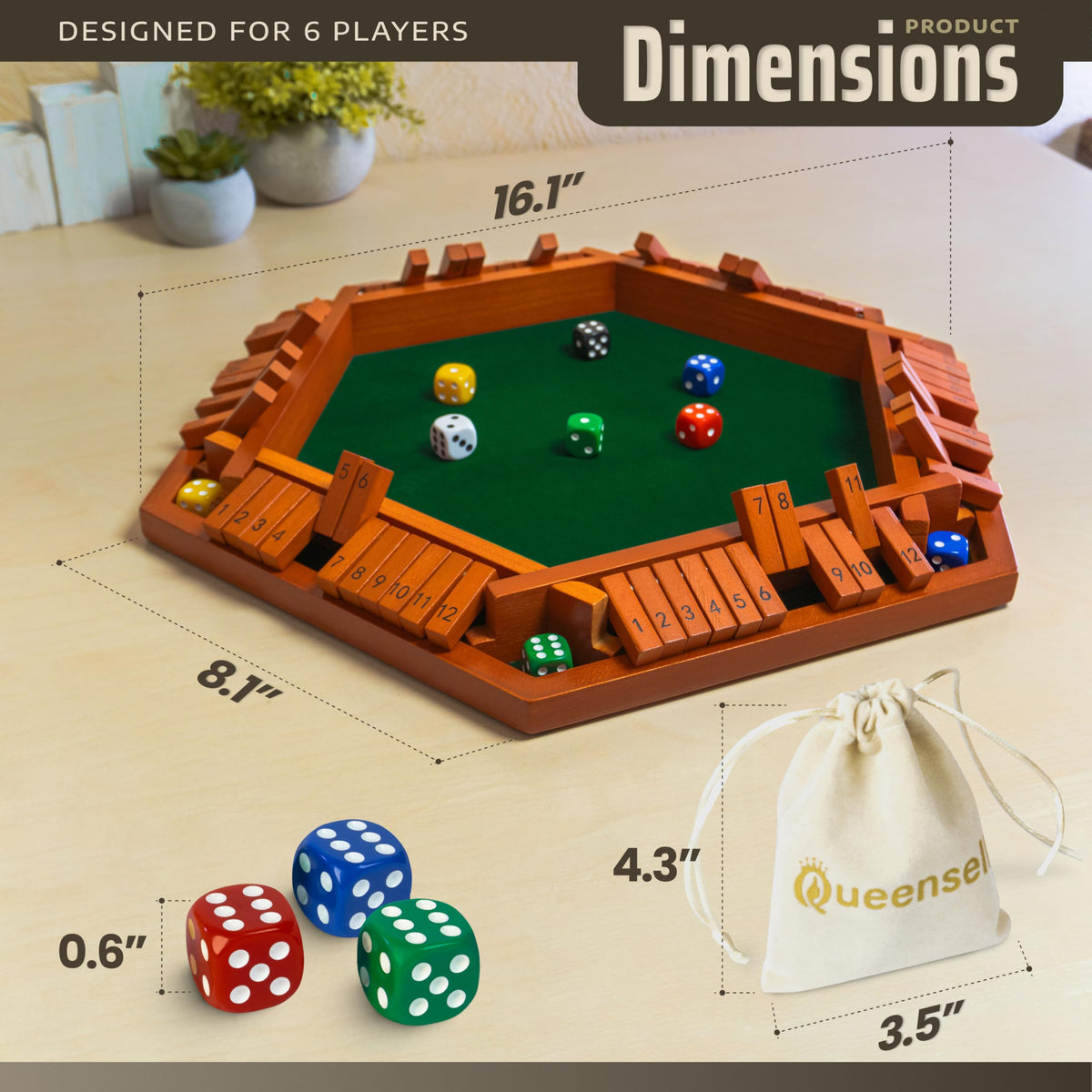 Queensell Shut The Box 12-number grid shown for quick decisions