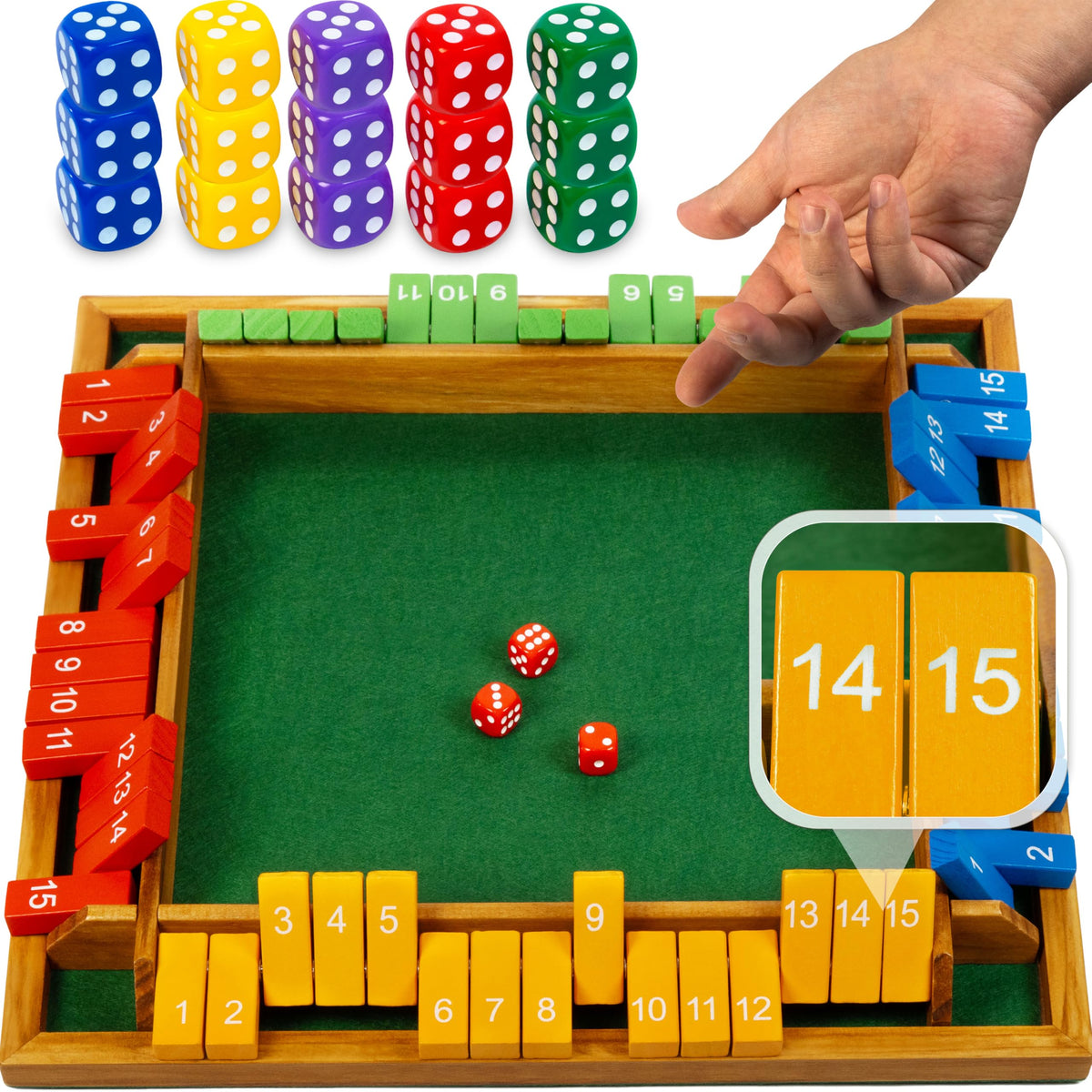 Queensell Shut The Box closed board view for group play and easy storage.