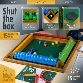 Queensell Shut The Box wooden dice and pouch for smooth rolls and tidy storage.