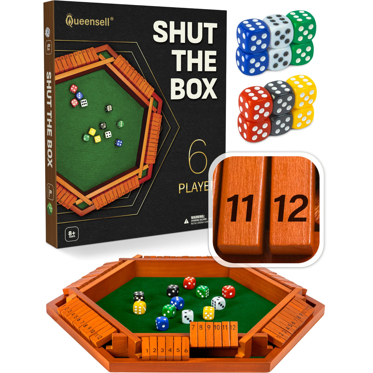 Queensell Shut The Box large 16-inch board for group play