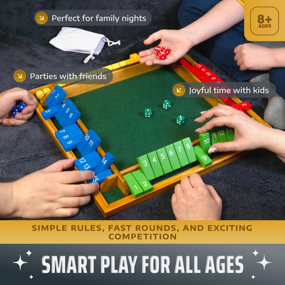Queensell large 16x16 inch board offers ample space for four players.