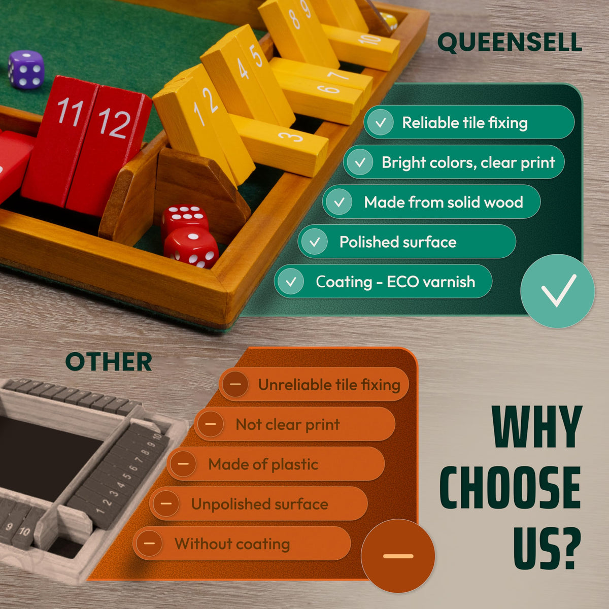 Queensell shut the box storage bag helps tidy components after play.
