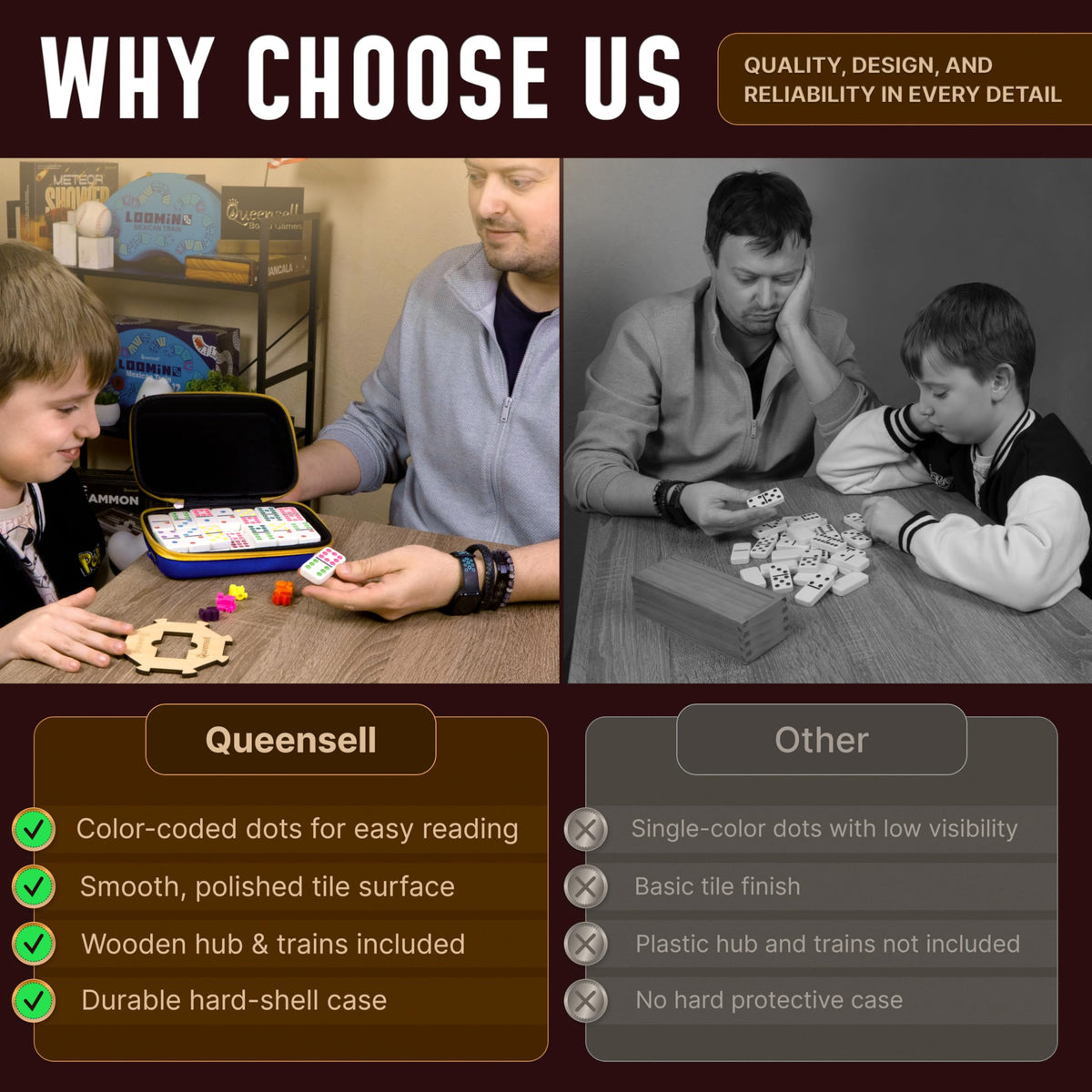 Queensell wooden hub and nine trains deliver a classic setup for gameplay