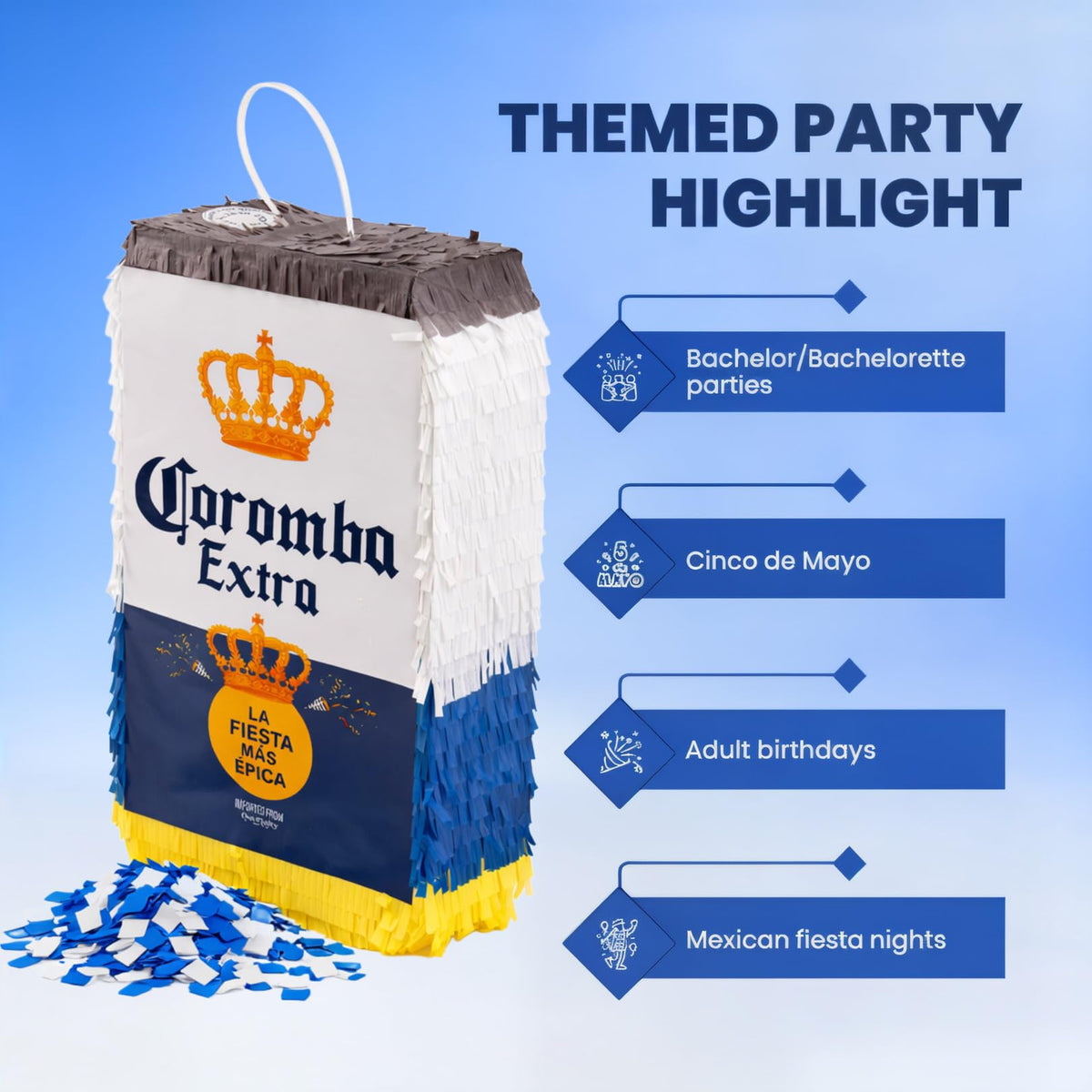 Quefinity Coromba pinata for adult parties adds interactive, memorable photos.