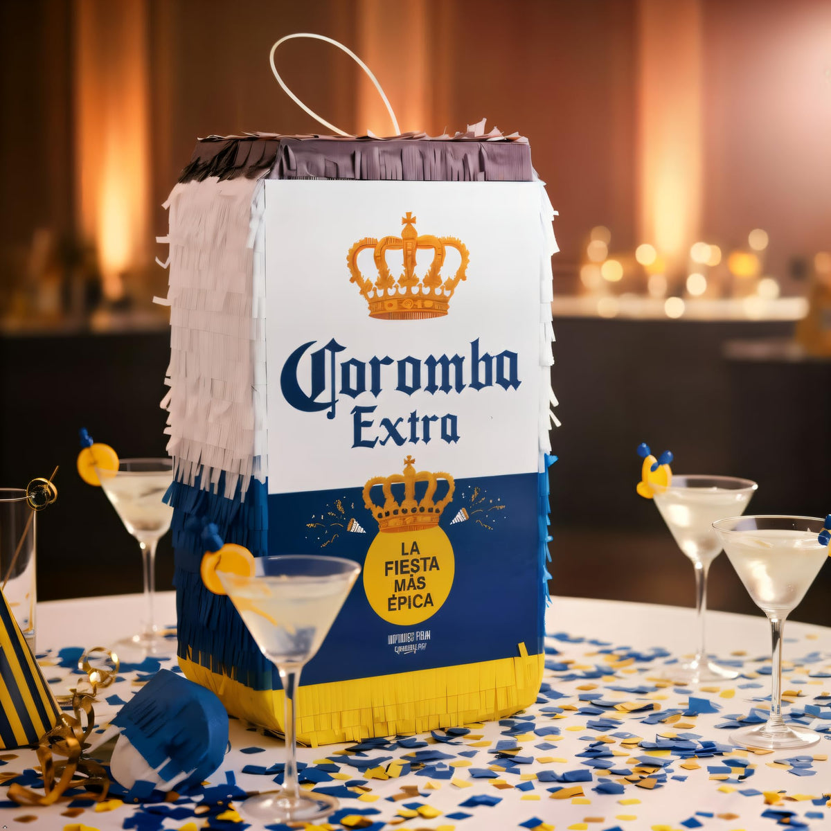 Quefinity Coromba beer can pinata ready to hang and bash safely.