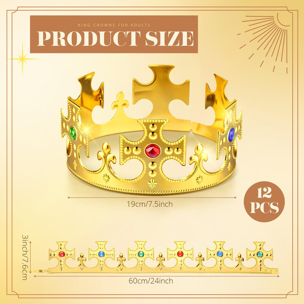 Quelay cross-shaped royal crown with jeweled accents for cosplay and parties.