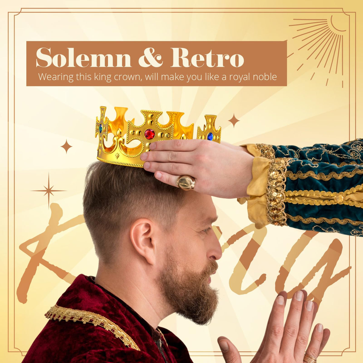 Quelay gold retro crown enhances costumes and themed events with classic style.