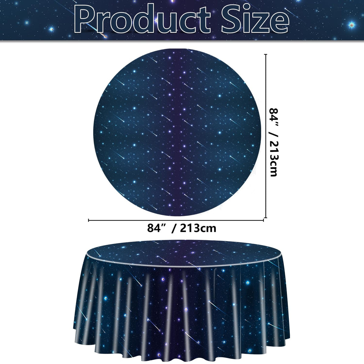QUERICKY blue night sky tablecloth with clouds and stars, ideal for galaxy parties.