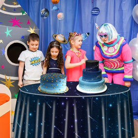 QUERICKY galaxy theme party tablecloth creates immersive space ambiance.