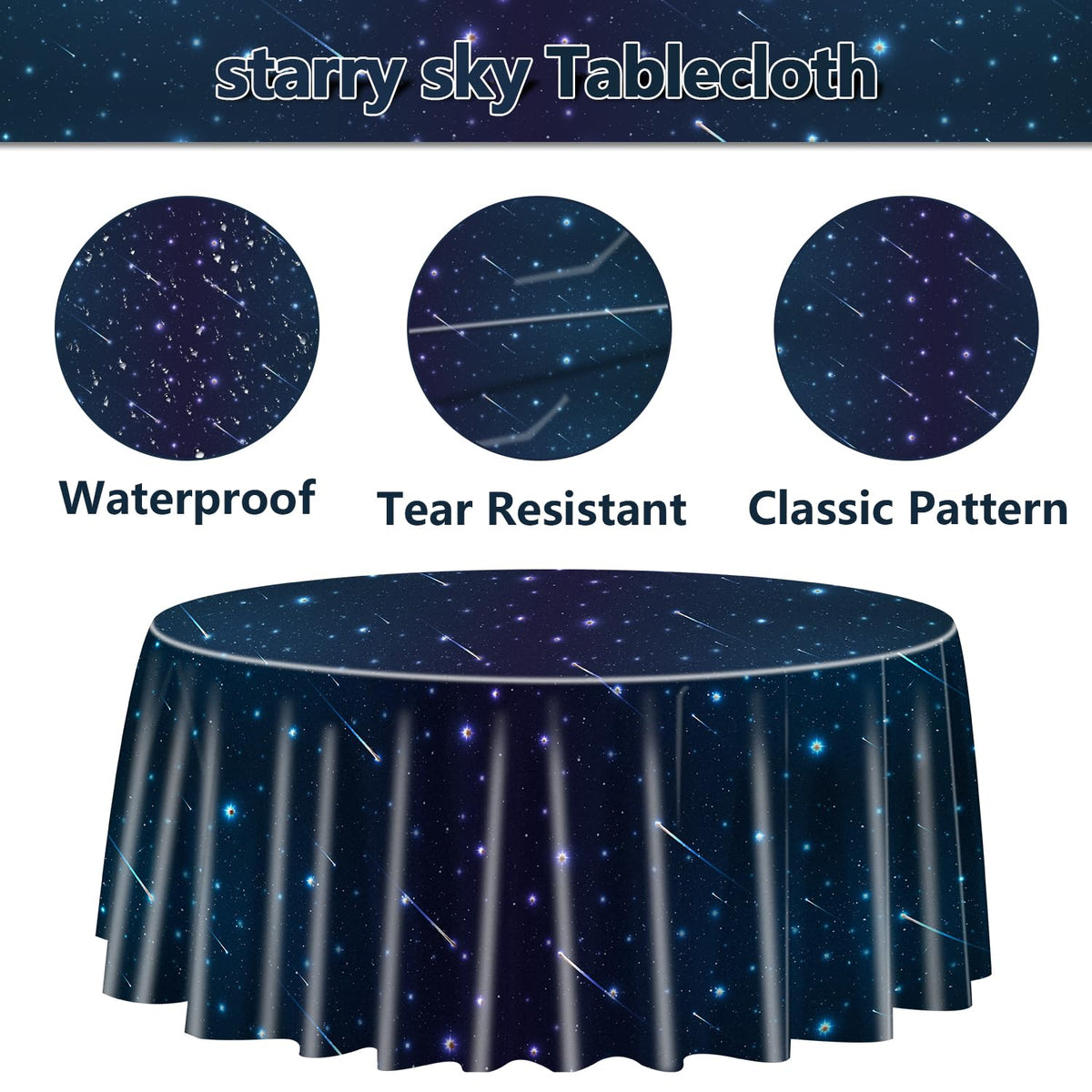 QUERICKY starry-night tablecloth adds festive atmosphere to birthdays and showers.