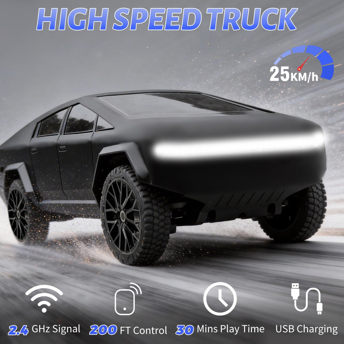QuesEfflore 1/24 RC pickup reaches up to 25 km/h for action.
