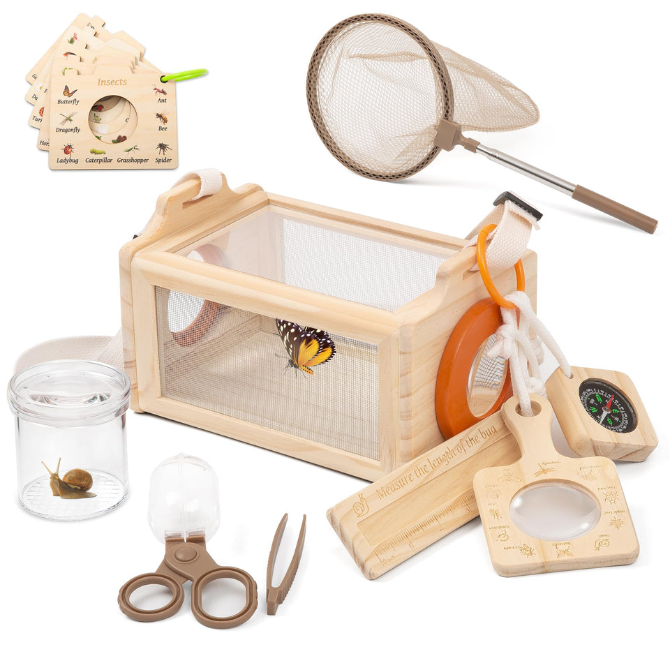 Quibbyboo wooden bug catcher kit for outdoor discovery and STEM play
